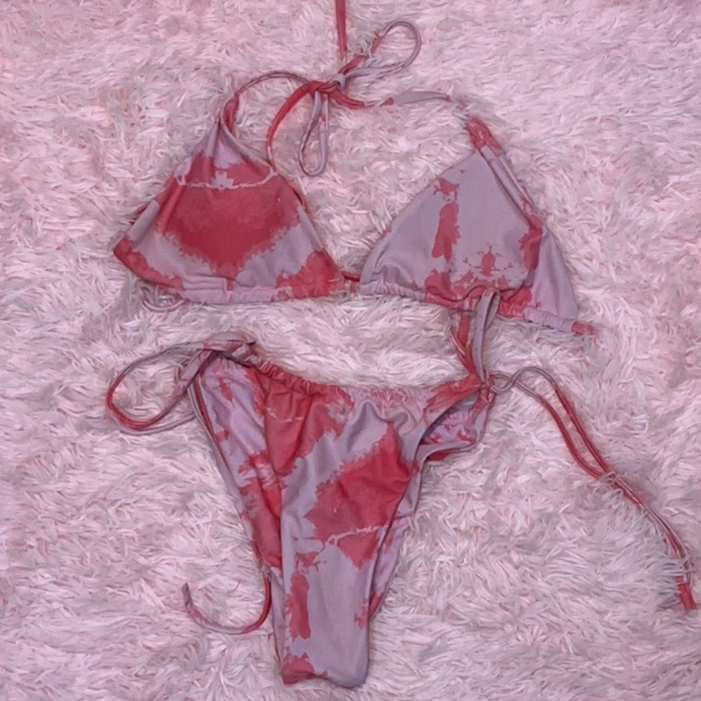 Pink tie-dye Hi cut Cheeky bikini bathing suit